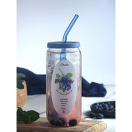 藍莓玻璃吸管杯帶蓋可樂易拉罐玻璃杯耐高溫創意大容量喝水杯子
