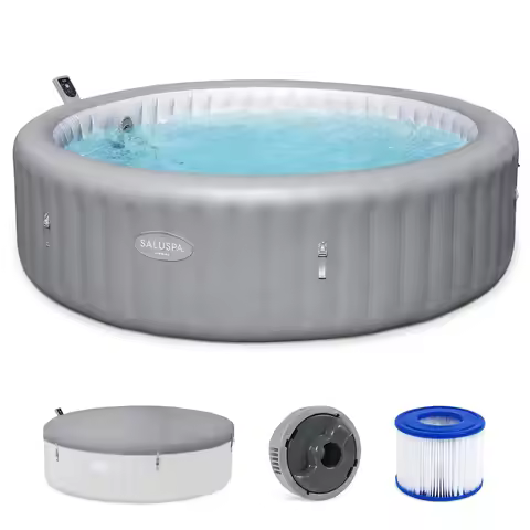 SaluSpa Hawaii 6 to 8 Person Inflatable Hot Tub, Round Energy-Efficient Portable Outdoor Spa with 19