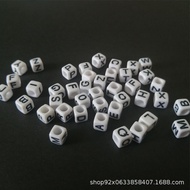 Letter Beads Acrylic White Background Black Letter Beads 6mm Plastic Square Letter Beads Loose Beads