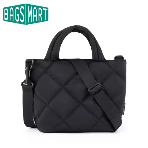 BAGSMART Puffy Mini Tote Bag Quilted Grid Shoulder Bag Small Purse Handbag Organizer Crossbody Bags 