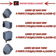 LDNIO GAN SUPER FAST CHARGE CHARGER Q5 33W / Q6 45W / Q7 65W / Q8 100W USB-A USB-C FAST CHARGING ADA