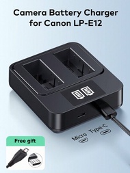 Llano 雙 USB 充電器適用於佳能 LP-E12 電池，兼容佳能 EOS M/M2/M10/M50/M100/100D，帶有 Micro 電纜的 LED 顯示屏