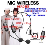 Microphone Mic Clip On Wireless Imam Masjid Bando UHF 2.4G Mikrofon Telinga Jepit Presentasi Tur Musholla Call Center Headset Instruktur Senam Muazin