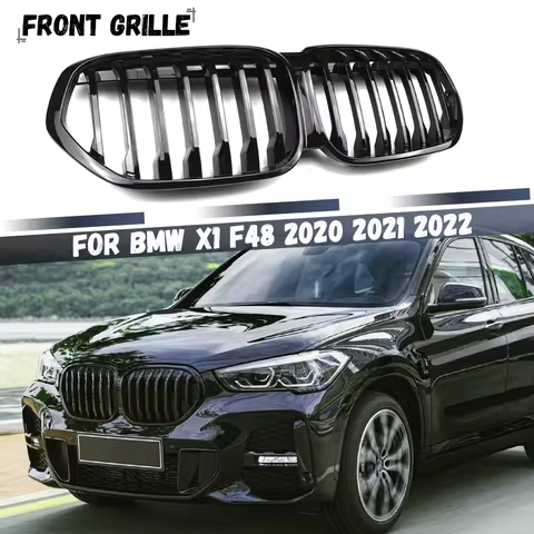 For BMW X1 F48 2020 2021 2022 sDrive18i sDrive20i xDrive20i Glossy Black Front Kidney Grille Grill G