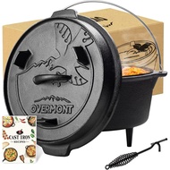 Overmont Camp Dutch Oven Pre Seasoned Cast Iron Lid Also a Skillet Casserole Pot with Lid Lifter for