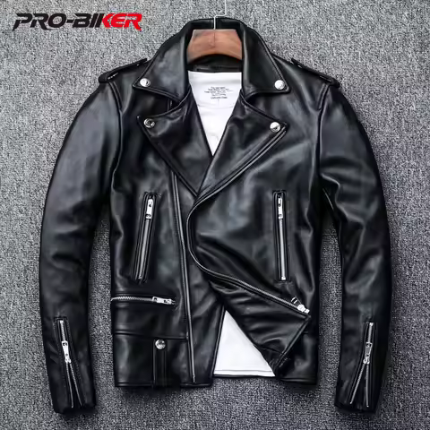 Genuine Leather Mens Motorcycle Jacket Real Cowhide Coats Fashion Stangding Motorcycle Jackets Sprin