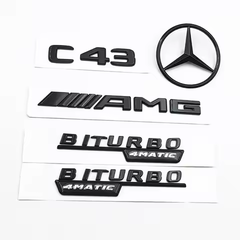 3D ABS Black C43 Logo Letters BITURBO 4MATIC Badge Car Rear Star Sticker BITrunk AMG Emblem For Merc