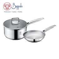 [行貨] Buffalo Pro Twins Cook 3件廚具套裝：單柄煲20cm + 煎鍋20cm + 玻璃蓋 (35020PF1) - 免費速遞