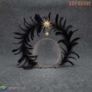 ANEMONE Feather Glory Crown Headband, Dress Up Props Double Layer Virgin Mary Queen Tiara, Handmade 