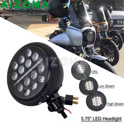 Club Style 5.75" LED Headlight Hi/Low Beam T-bar Headlamp Daytime Running Light For Harley Dyna Soft