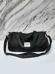 Duffle​ Bag​ กระเป๋าผ้าแคนวาส​ สีดำล้วน​ #ทรงกระบอก​ #ทรงหมอน​