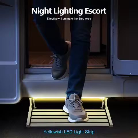 12V Folding RV Step Folding Camper Step, Welcome Ladder, 44cm Step Board Motorhomes with LED Light S