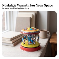 Tinplate Carousel Compact Carousel with Horse Figures Model Horse Ornament Giftable Holiday for Coll