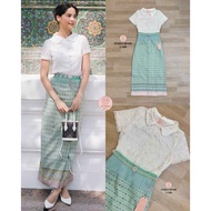 Size L 2-3188 Athena Brand Set 3 pcs Lotus Collar Shirt Printed Skirt Belt [2PM]