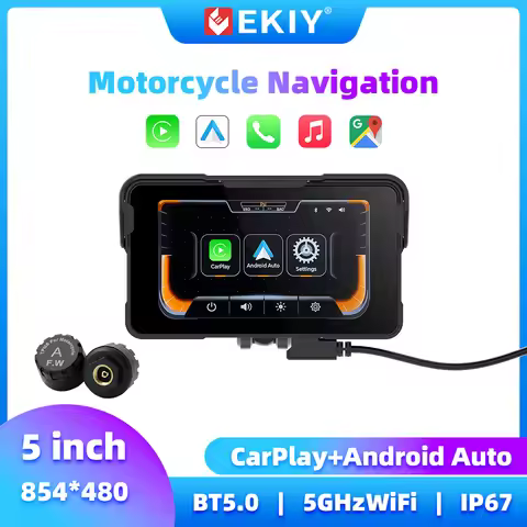 EKIY 5 Inch Wireless Carplay Android Auto Motorcycle Carplay Motorcycle Navigation GPS Display Monit