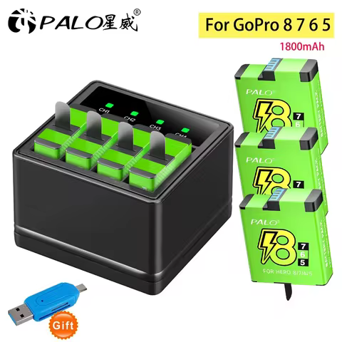 For GoPro Hero 8 Battery 1800mAh for GoPro 8 External Battery + 4 Slot Type-C Black Charger for Go P
