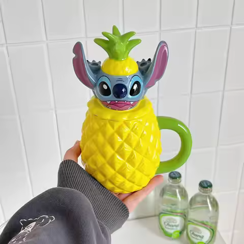 Disney Anime Lilo And Stitch Lovely Pineapple Shape Stitch Cup Room Decoration Cute 3D Mug Cup 450ML