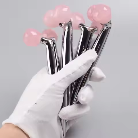 3D Pink Crystal Rolle V-Lift Facial Tool for Face, Neck & Eye Care, Anti-Aging & Puffiness Reduction