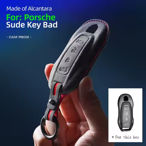 Alcantara Suede Key Fob Cover with Keychain Fits Porsche Macan 4 EV Electric model 2024 2025 Taycan 