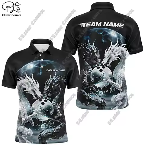 PLstar Cosmos 3D Printed Bowling Ball Collision Flame Polo Shirt Harajuku Streetwear Summer Tops T-S
