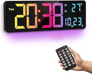 16" Large Digital Wall Clock, 11 Colors RGB Automatic Dimmer Clock Large Night Lights Daylight Savin