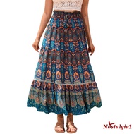 Phụ nữ dài váy xoè phong cách boho in thời trang thắt lưng co giãn một dòng váy bèo nhún cho Câu Lạc