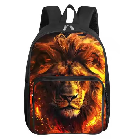 Lion Pattern Square Front Pocket Waterproof Fashion Backpack for Boys and Girls 3D Cartoon School Ba