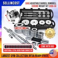 SellinCost 2in1 50kg Dumbbell Set Adjustable Chrome Dumbell Iron Dumbbell Steel Barbell Bar 3cm Dumbbells Detachable Non-Slip Dumbbell Weight Lifting Weightlifting Combo Barbell Set Alat Angkat Berat 1yr Warranty