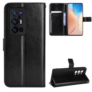 Luxury Crazy Horse PU Leather Casing Vivo X70 Pro Plus Flip Cover Vivo X70 Pro+ Lanyard Card Holder 