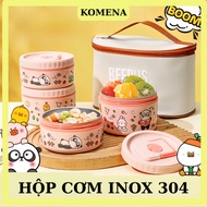 Lovely BeeRus OKAMI Antibacterial 304 Stainless Steel Core Thermal Office Rice Container, Microwavea