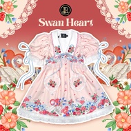 BLT BRAND SP977SP976 การันตีเสื้อผ้าแบรนด์แท้ มินิเดรสสีฟ้าแลส้มพีช คอปกสีขาวลายผึ้งแขนตุ๊กตาพองๆลาย