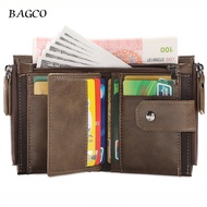 【BAGCO】Men Wallet Bifold Purse Short Wallet Zipper Wallet Leather Wallet Coin Purse Card Holder Purse Wallet Men