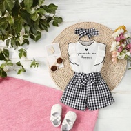 BAJU SETELAN ANAK PEREMPUAN KNIT HAPPY LUCU Set Hornet Cantik Gratis Bando