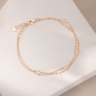 925純銀玫瑰金雙層四葉草星星手鍊可調節手鏈