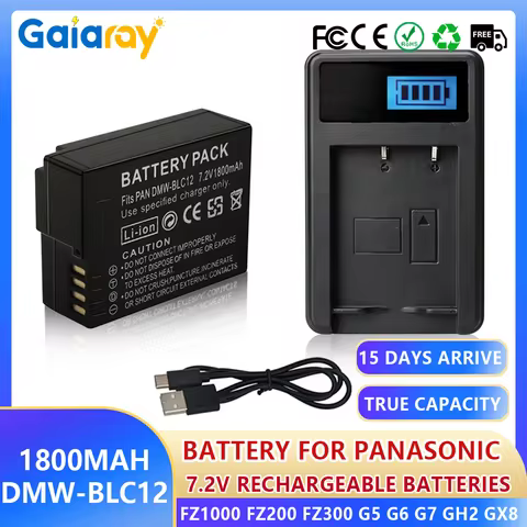 1800mAh Rechargeable Batteries DMW-BLC12 BLC12E Battery + LCD USB Charger for Panasonic Lumix FZ1000