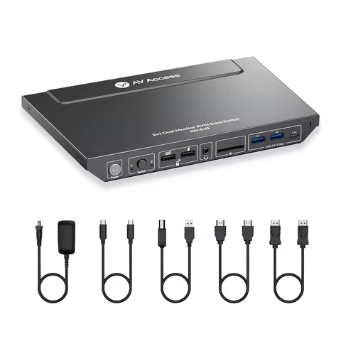 AV Access KVM Switch Docking Station for 2 Monitors 2 Computers, Laptop&Desktop, 4K@60Hz, EDID 1G Et