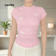 (NEW) Lovito  Lovito Casual Tshirt Bow Leisure Classic and Versatile Pink Tshirt for Women L171AD115