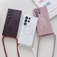 Samsung S24 S23 Ultra Plus S23 FE Magsafe Case Lanyard Crossbody Necklace Magnetic Charge Matte Cove