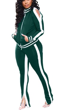 Choichic Jogging Suits for Women - Sweat Suits Set Zipper Hoodies Sweatshirt + Wide Leg Slit Pants T