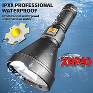 Most Powerful XHP90 professional diving Flashlight large light cup fixed focus IPX8 Waterproof  Lamp