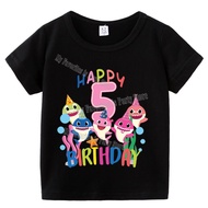 Baby Shark Girl Summer T-shirt Birthday Party Cotton T-shirt Cute Cartoon Top Short Sleeve Children's Gift