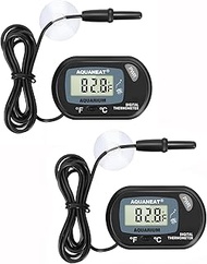 AQUANEAT 2 Pack Aquarium Thermometers, Digital, Reptile & Terrarium Water Temperature Test, Black, L