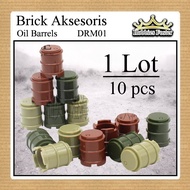 HBF Brick BARREL OIL - ACCESSORIES Acc Miniature Drum BARREL Building Blocks Military Base 10 pcs/