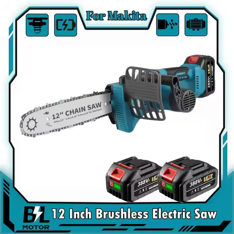 Cordless 12 Inch Brushless Electric Chain Saw W/ Oiler Handhold Chainsaw Garden Pruning Power Tools 