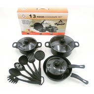 panci set 13pcs cookware - cookware set 13 hitam tutup kaca