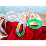 Authentic Thick Jade Bangle Stone Charm Bracelet (Green, White, Tri-color)
