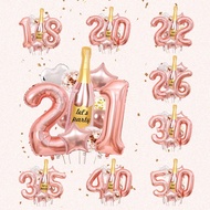 13pcs/Set Rose Gold Birthday Party Decorations, 32" Rose Gold Number Balloons & Champagne Bottle Bal