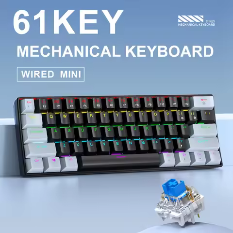 APAYADO K61 Wired Gaming Mechanical Keyboard: 61-key RGB mini design, black/white color scheme, red/