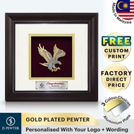 (JS Pewter) Solid Frame 10"x10" Gold Plated PEWTER  | Flying Eagle | Souvenir | Corporate Gifts | MA
