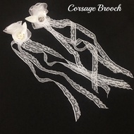 Organza Corsage pin flower wedding Rose Flower brooch Corsage Wedding White Lace korsase pin bunga p
